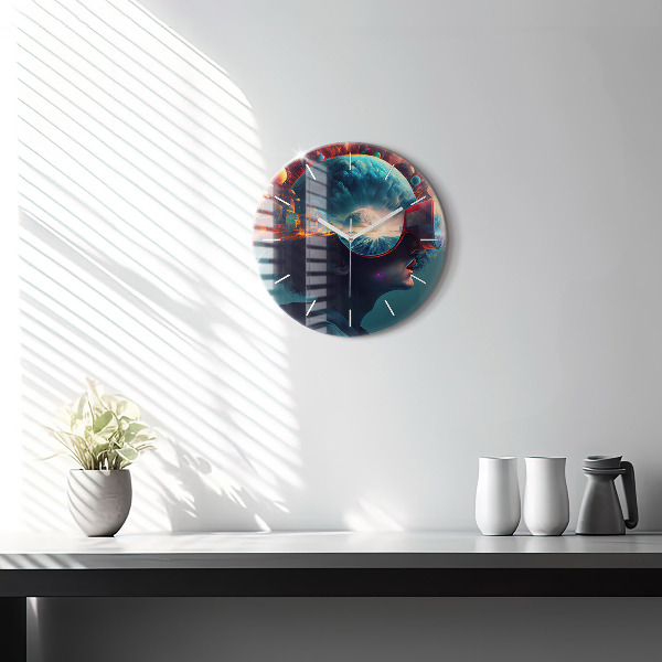 Round glass clock Futuristic world