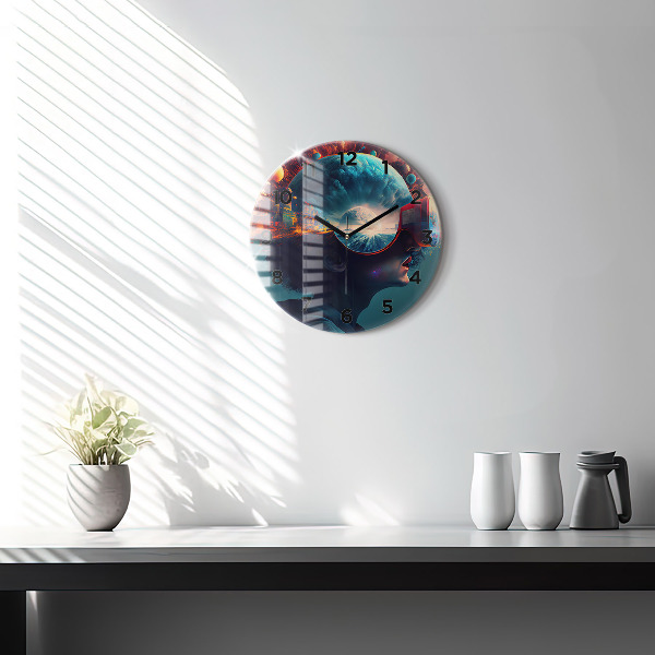 Round glass clock Futuristic world