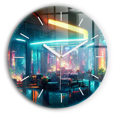 Round glass clock Cyberpunk style city