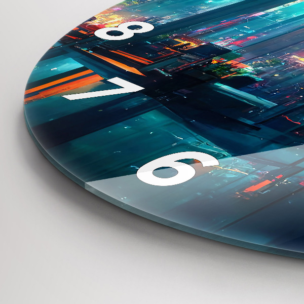 Round glass clock Cyberpunk style city
