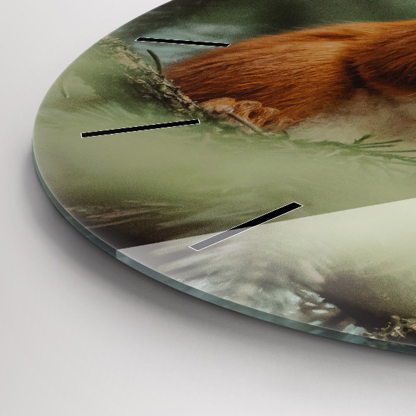 Round glass clock Squirrel and wild nature
