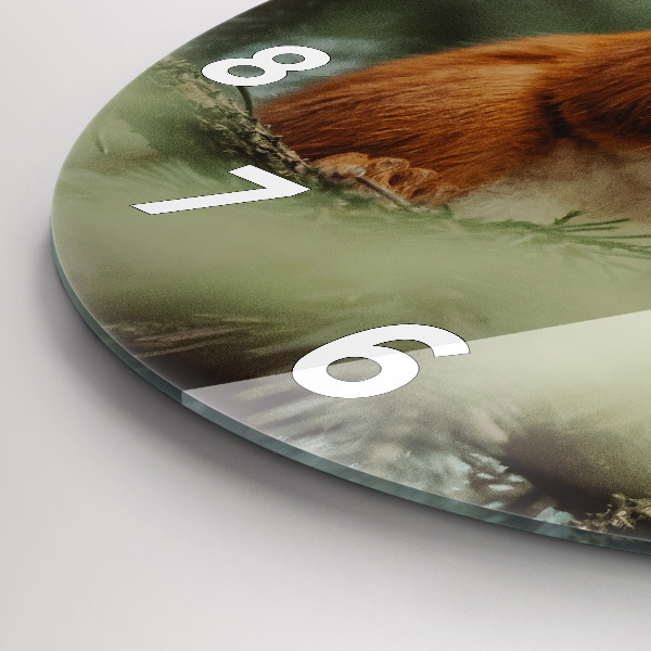 Round glass clock Squirrel and wild nature