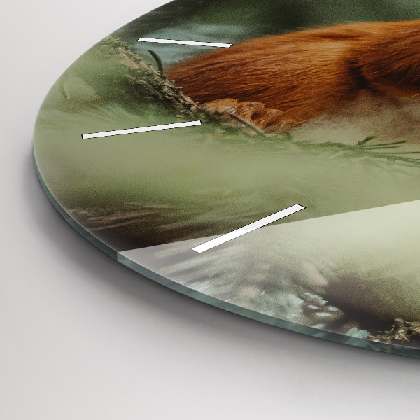 Round glass clock Squirrel and wild nature