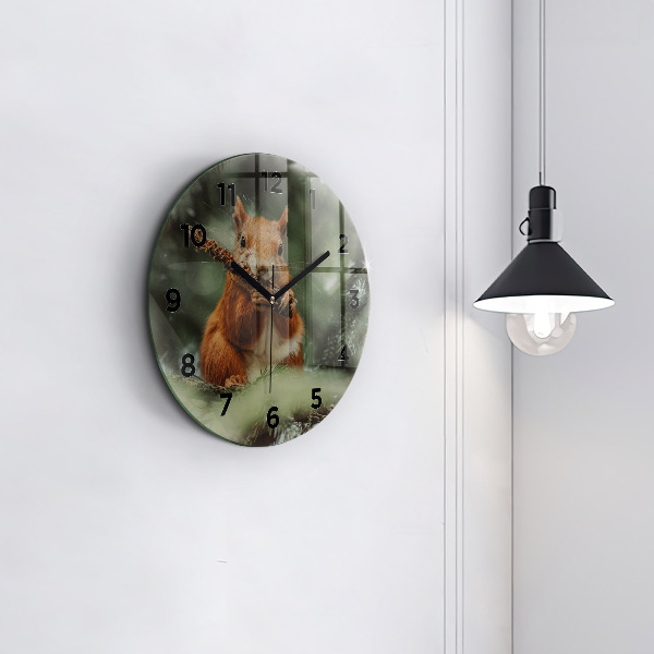 Round glass clock Squirrel and wild nature