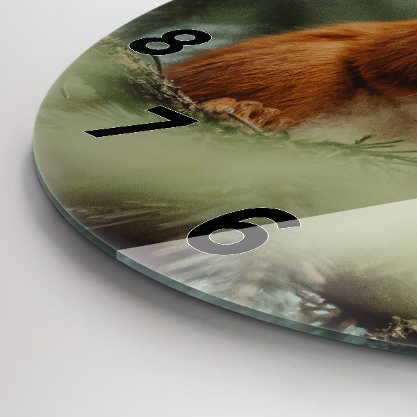 Round glass clock Squirrel and wild nature