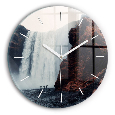 Round glass clock Waterfall Landscape Iceland