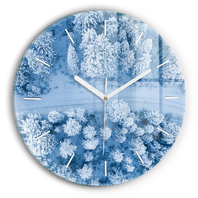Round glass clock Forest in winter