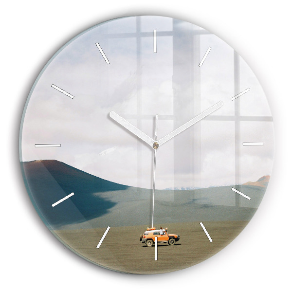 Round glass clock Vehicle in the Kamchatka desert