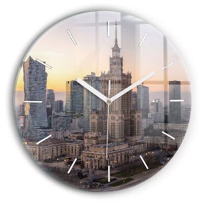 Round glass clock Panorama of Warsaw