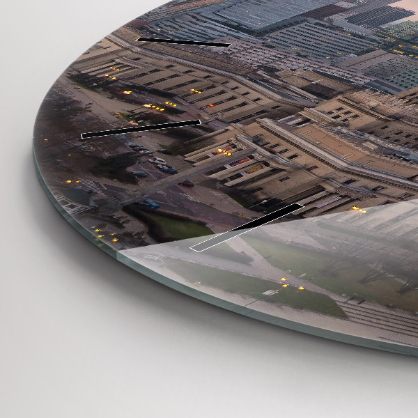 Round glass clock Panorama of Warsaw
