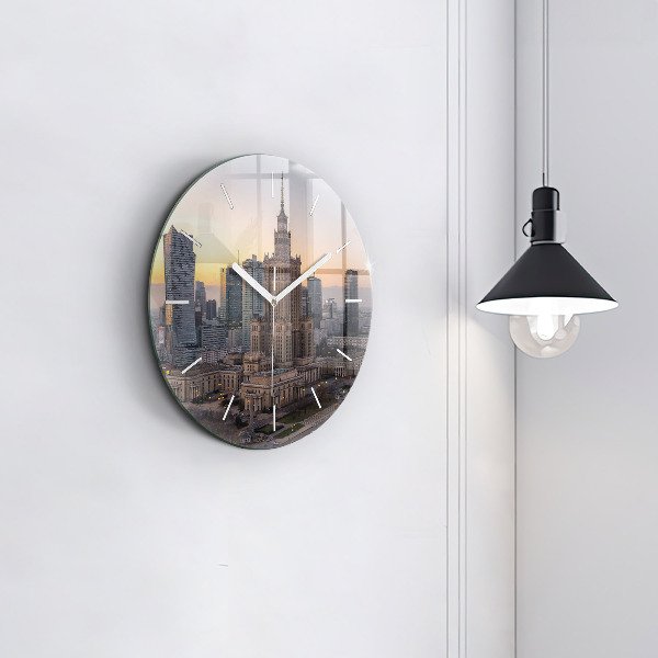 Round glass clock Panorama of Warsaw