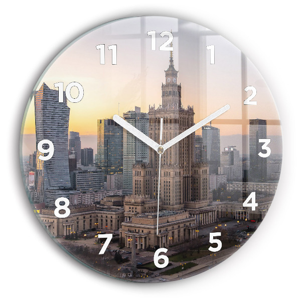 Round glass clock Panorama of Warsaw