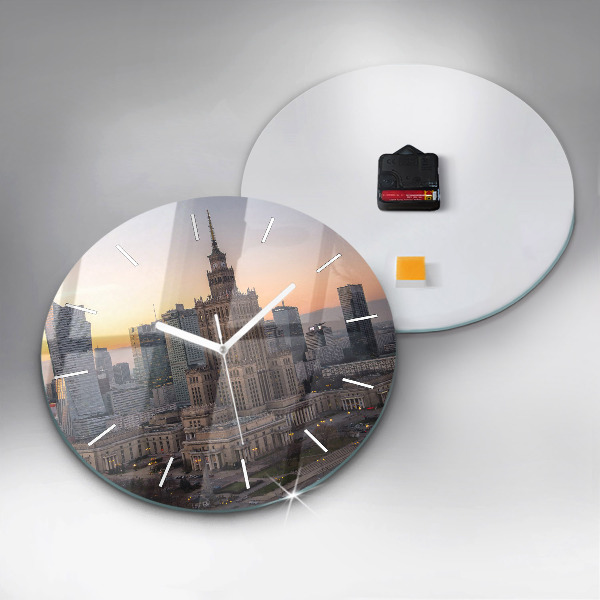 Round glass clock Panorama of Warsaw