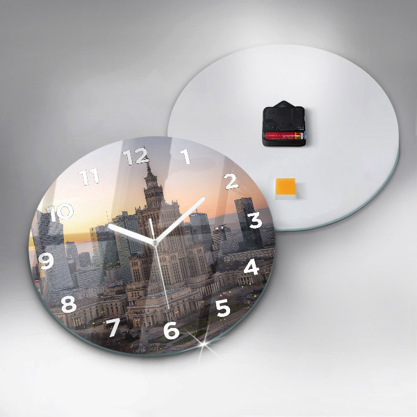 Round glass clock Panorama of Warsaw