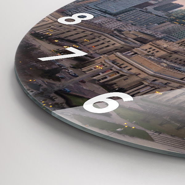 Round glass clock Panorama of Warsaw