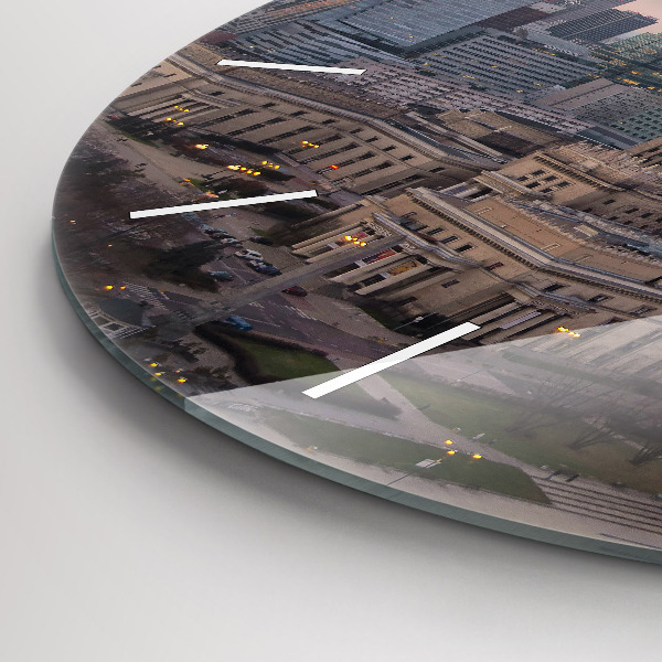 Round glass clock Panorama of Warsaw