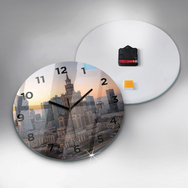 Round glass clock Panorama of Warsaw