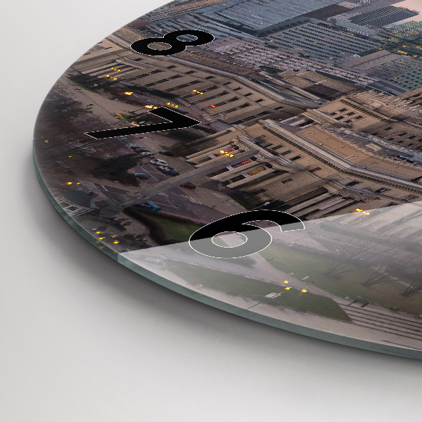 Round glass clock Panorama of Warsaw