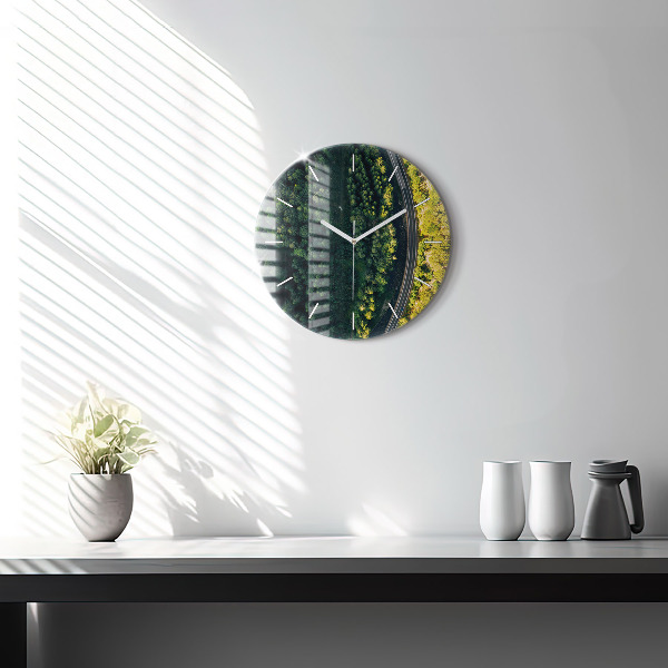Round glass clock 'Forest from a bird''s eye view'