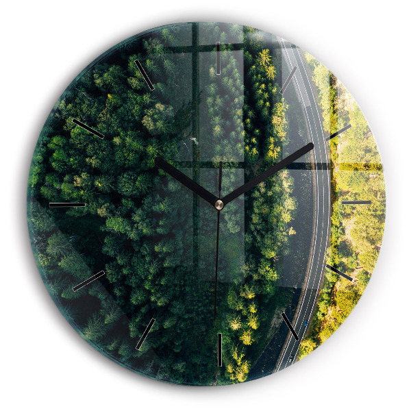 Round glass clock 'Forest from a bird''s eye view'