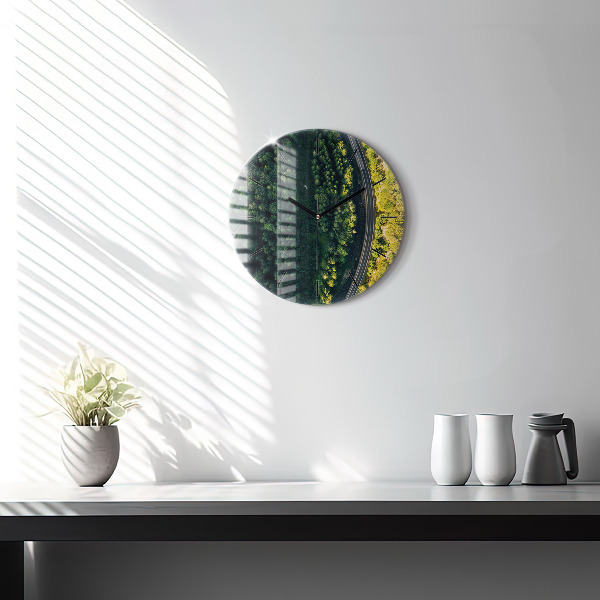 Round glass clock 'Forest from a bird''s eye view'