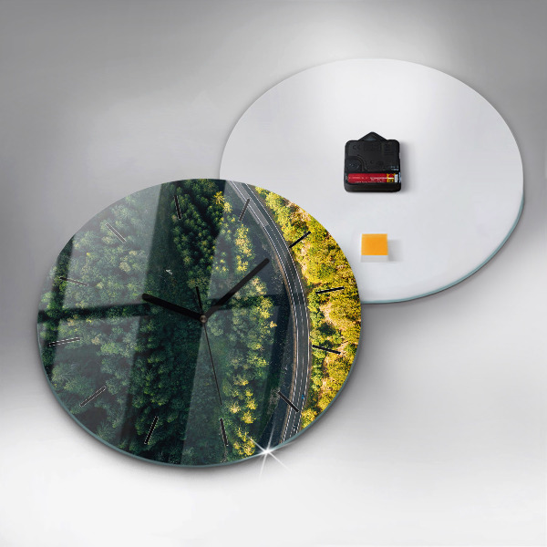Round glass clock 'Forest from a bird''s eye view'