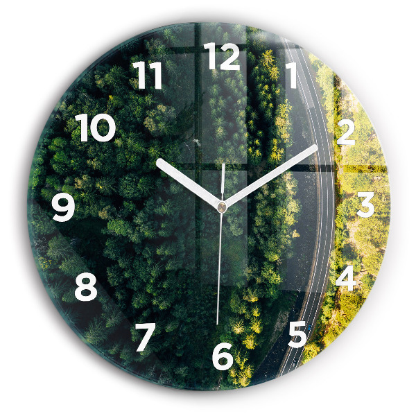 Round glass clock 'Forest from a bird''s eye view'