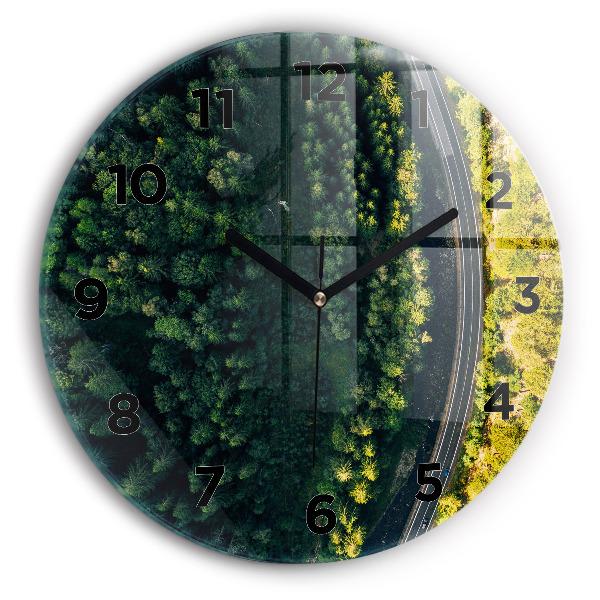 Round glass clock 'Forest from a bird''s eye view'