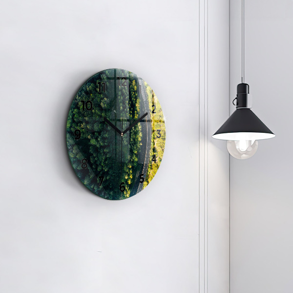 Round glass clock 'Forest from a bird''s eye view'