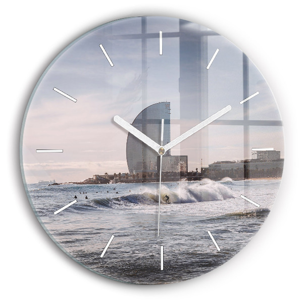 Round glass clock Barcelona Surfer
