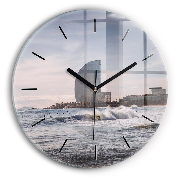 Round glass clock Barcelona Surfer