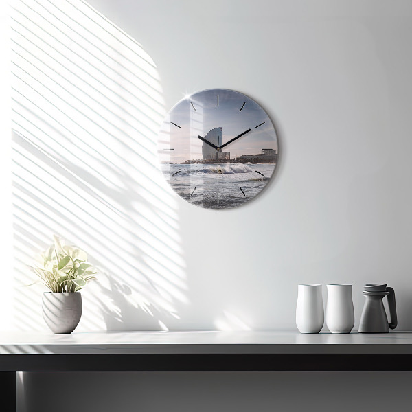 Round glass clock Barcelona Surfer