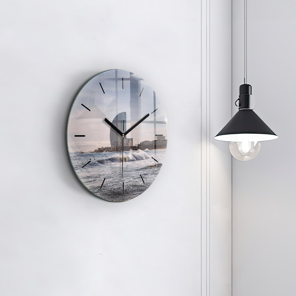 Round glass clock Barcelona Surfer