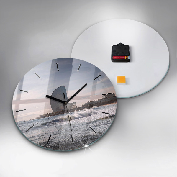 Round glass clock Barcelona Surfer