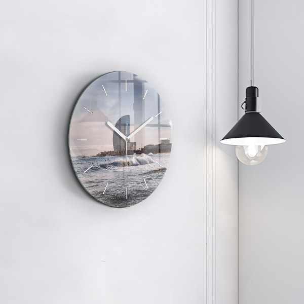 Round glass clock Barcelona Surfer