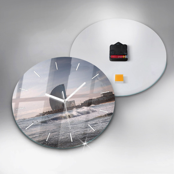 Round glass clock Barcelona Surfer