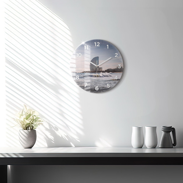 Round glass clock Barcelona Surfer