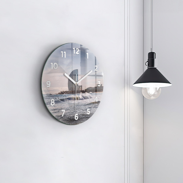 Round glass clock Barcelona Surfer
