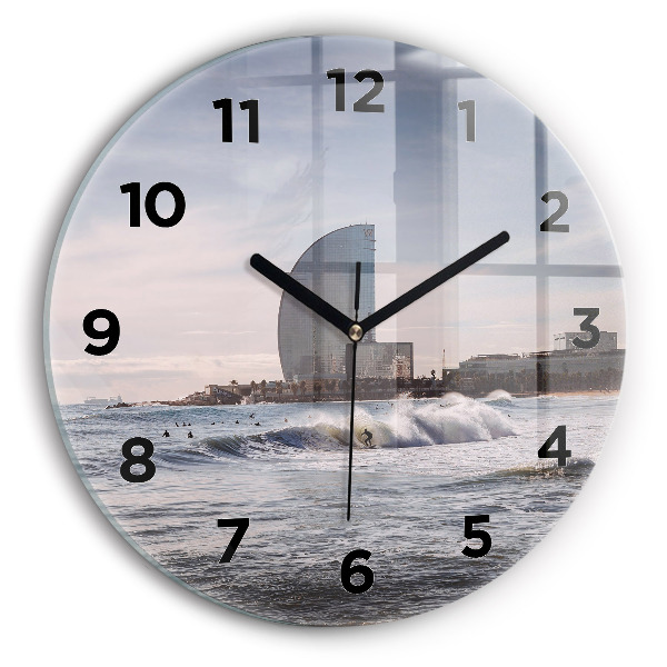 Round glass clock Barcelona Surfer