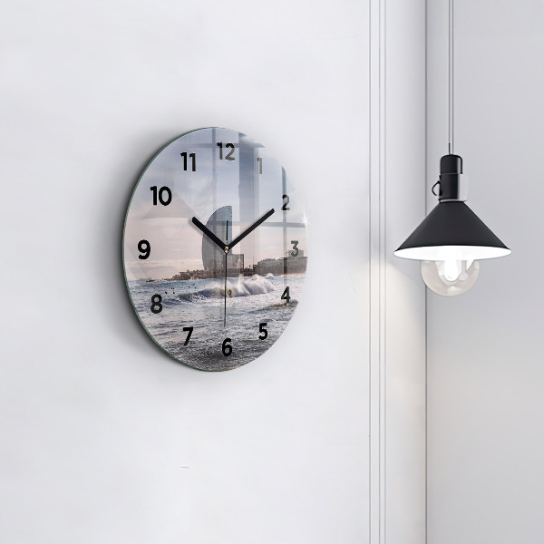 Round glass clock Barcelona Surfer