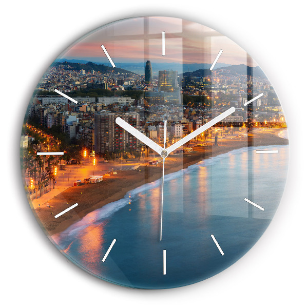 Round glass clock Barcelona Beach