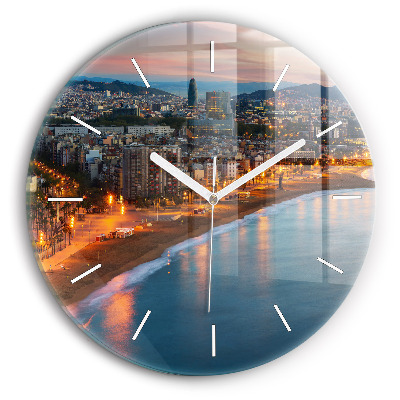 Round glass clock Barcelona Beach