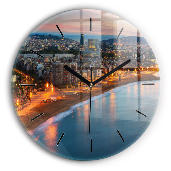 Round glass clock Barcelona Beach