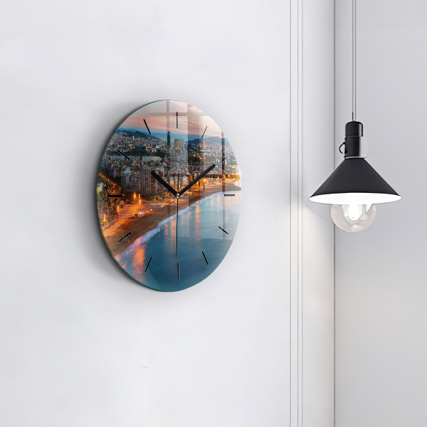 Round glass clock Barcelona Beach