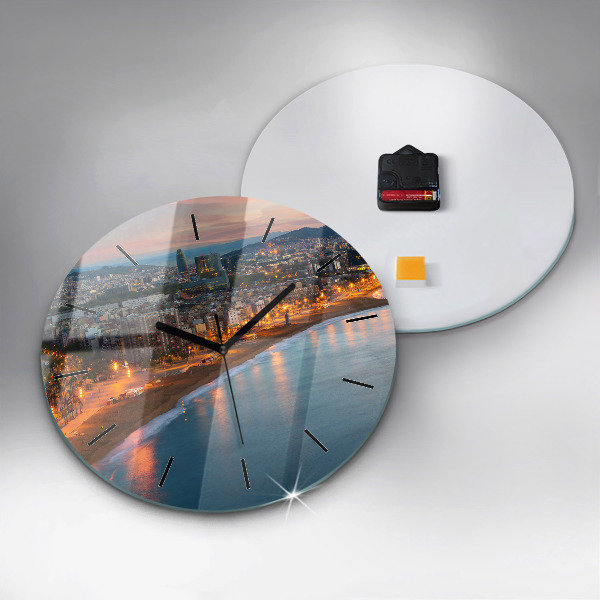 Round glass clock Barcelona Beach