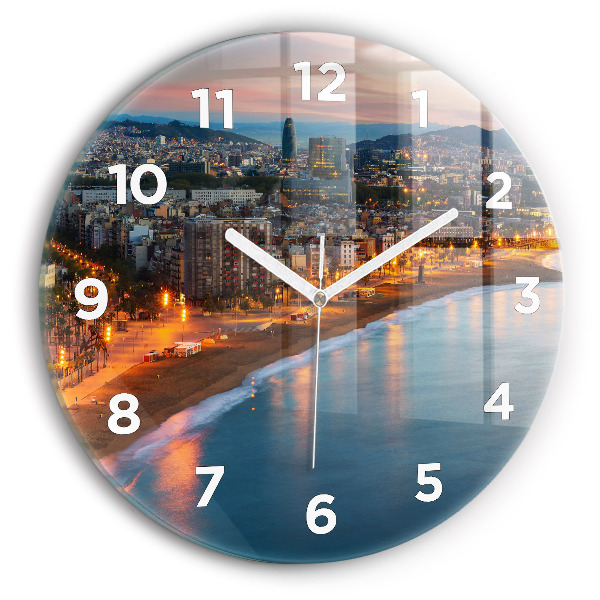 Round glass clock Barcelona Beach