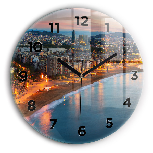 Round glass clock Barcelona Beach