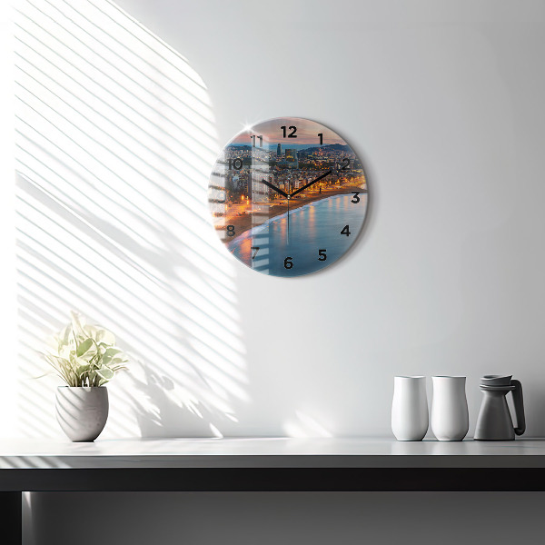 Round glass clock Barcelona Beach