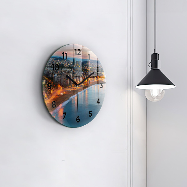 Round glass clock Barcelona Beach