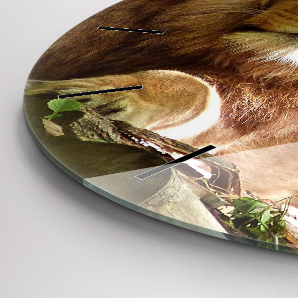Round glass clock Portrait of a Lion